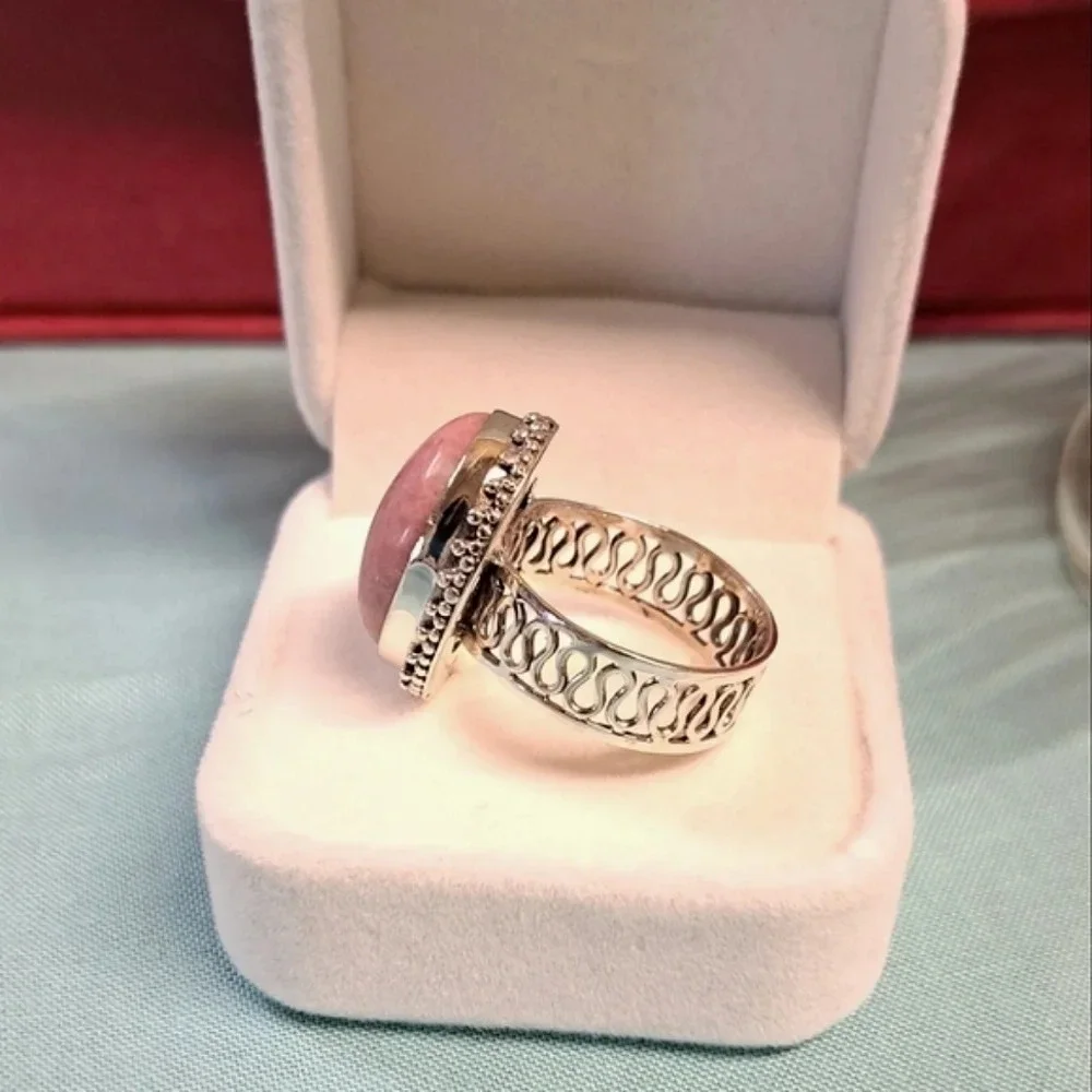 Norwegian Thulite Solitaire Ring In 925 Sterling Silver.